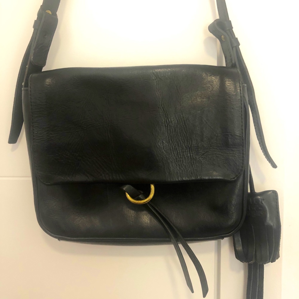 Genuine Leather Crossbody Black Oversized Purse